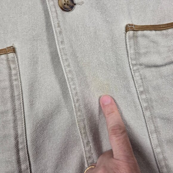 Vtg Sierra Trading Post Jacket Mens Large Beige Canvas Safari Hunting Chore Coat - Picture 11 of 16